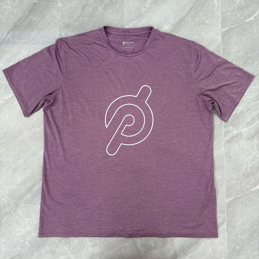 Men’s Peloton Heathered Purple Logo Short Sleeve Shirt Workout Athletic Large